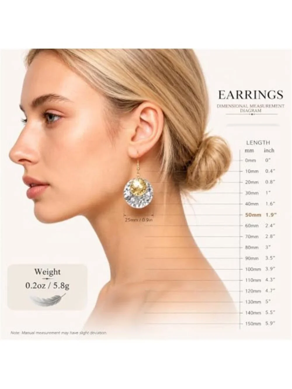 Womens Boho Statement Earring 14K Two-Tone Hammered Disc Drop Earrings